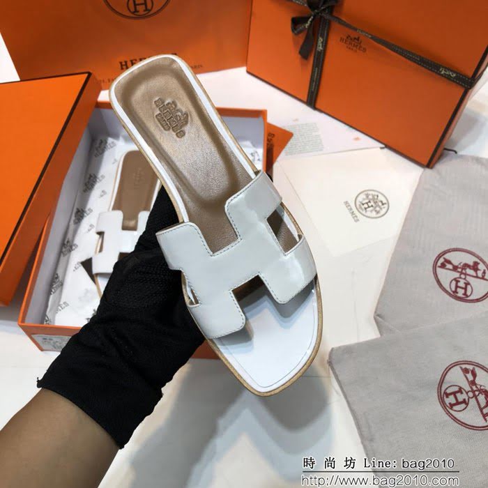 HERMES愛馬仕 頂級品質 2018漆皮系列 貴婦拖鞋 休閒百搭款 真皮底女拖鞋  dsX1412